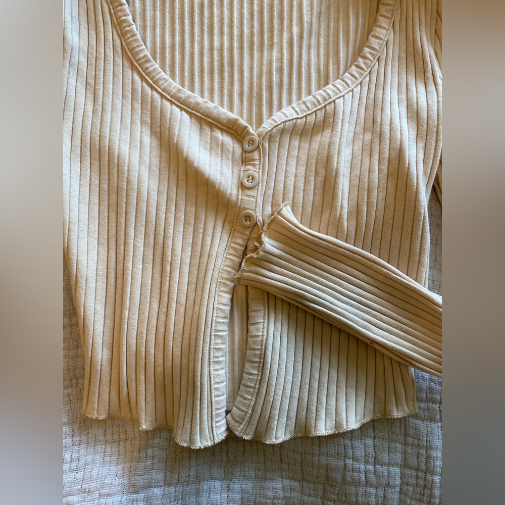 Cream Ribbed Split Long Sleeve - Picture 2 of 2